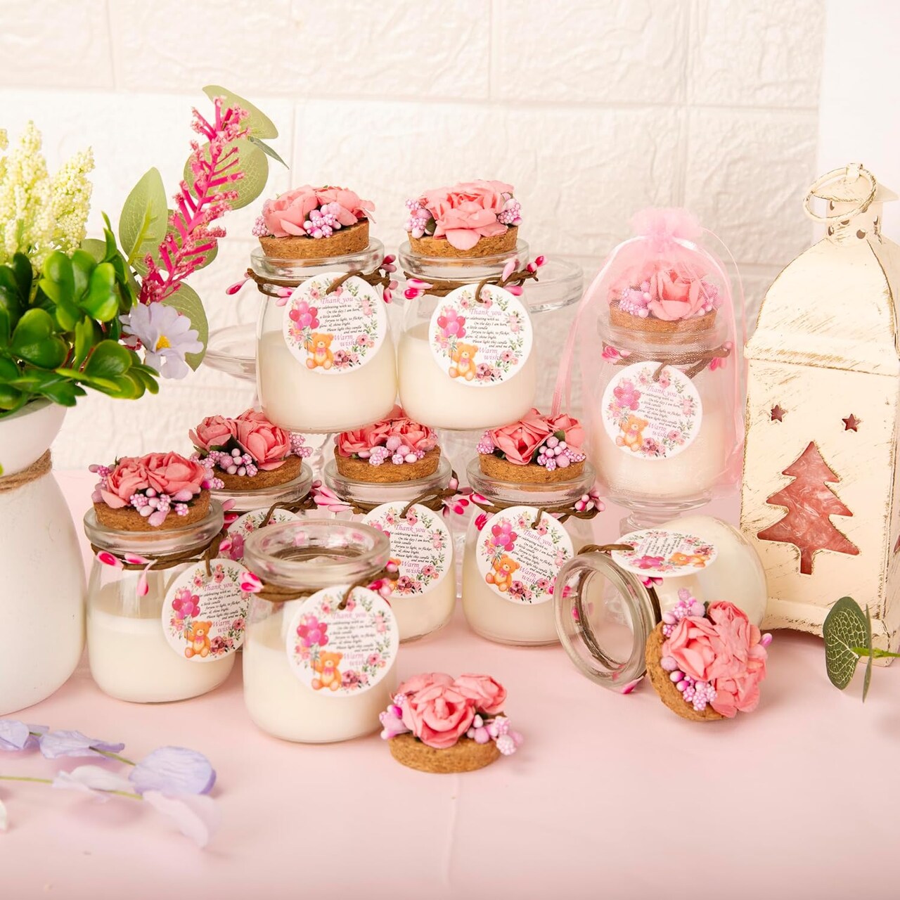 20 Pcs Bear Baby Shower Favors Party Candle Lavender Scented Glass Mason Jar Wax Candle Bulk for Guests Girl Boy Gender Reveal Party Gifts